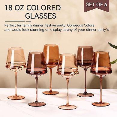 6-18oz Hand Blown Crystal Stemmed Wine Glasses for Fall Winter Dining Gift