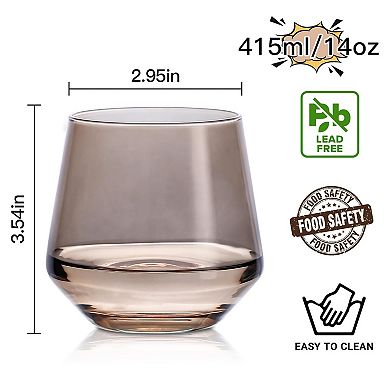 6-14 Oz Stemless Wine Glasses Gift Set for Parties Weddings