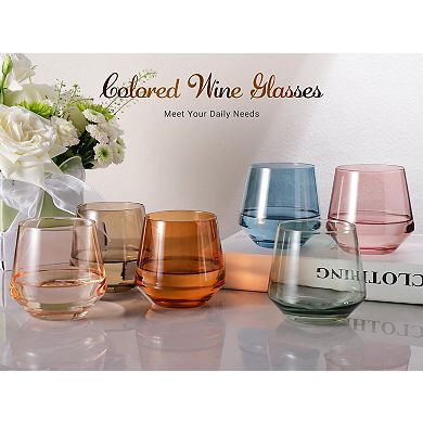 6-14 Oz Stemless Wine Glasses Gift Set for Parties Weddings