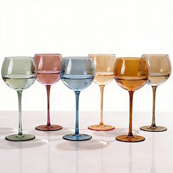 6 pc 15oz Hand-Blown Balloon Wine Glasses Long Stem Gift for Celebrations