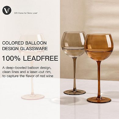 6pcs 15oz Hand-Blown Balloon Wine Glasses Long Stem Gift for Celebrations