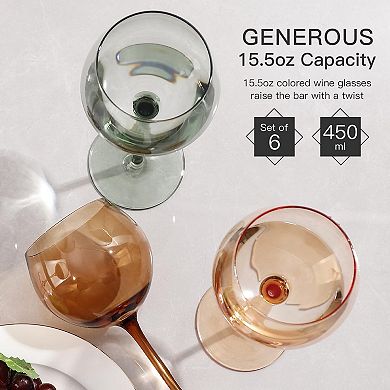 6pcs 15oz Hand-Blown Balloon Wine Glasses Long Stem Gift for Celebrations