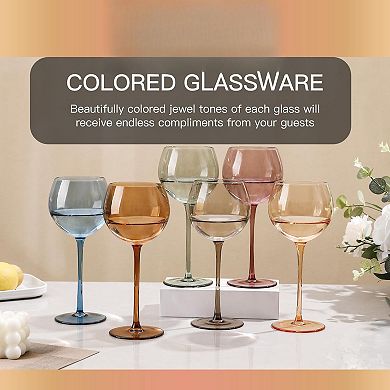 6pcs 15oz Hand-Blown Balloon Wine Glasses Long Stem Gift for Celebrations