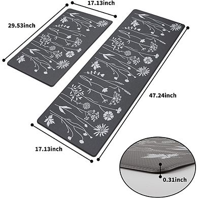 Two Piece Cushioned Anti Fatigue Kitchen Rug Set Non Slip Waterproof PVC Floor Mats Grey