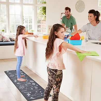 Two Piece Cushioned Anti Fatigue Kitchen Rug Set Non Slip Waterproof PVC Floor Mats Grey