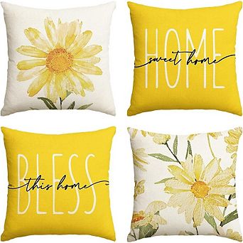 Colorlife Home Sweet Home Yellow Floral Pillow Covers Set of 4