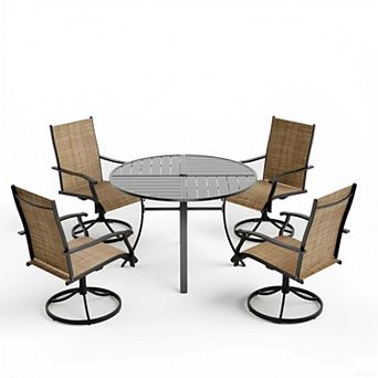 EROMMY 5 pc Patio Dining Set, Outdoor Table & Chairs for 4, Brown/Gray/Blue