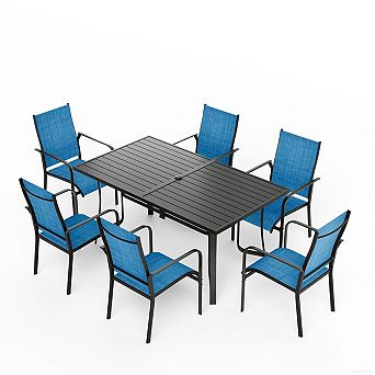 EROMMY 7 pc Patio Dining Set, Outdoor Dining Table And Chairs Set For 6
