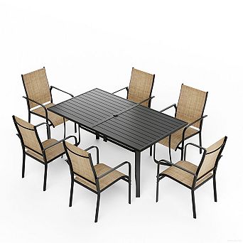 EROMMY 7 pc Patio Dining Set, Outdoor Dining Table And Chairs Set For 6