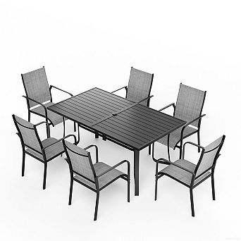 EROMMY 7 pc Patio Dining Set, Outdoor Dining Table And Chairs Set For 6