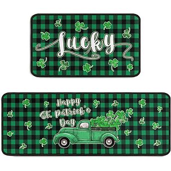 St Patricks Day Shamrock Truck Kitchen Rug Set of Two