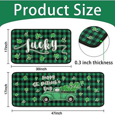 St Patricks Day Shamrock Truck Kitchen Rug Set of Two