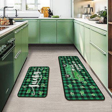 St Patricks Day Shamrock Truck Kitchen Rug Set of Two