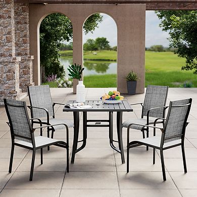 EROMMY 5 Piece Patio Dining Set, Outdoor Dining Table And Textilene Chairs Set For 4