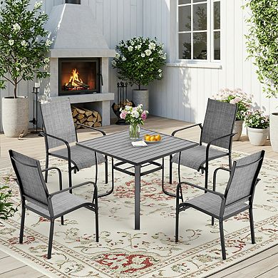 EROMMY 5 Piece Patio Dining Set, Outdoor Dining Table And Textilene Chairs Set For 4