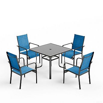 EROMMY 5 pc Patio Dining Set, Outdoor Dining Table And Textilene Chairs Set For 4
