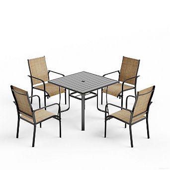 EROMMY 5 pc Patio Dining Set, Outdoor Dining Table And Textilene Chairs Set For 4