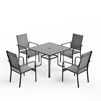 EROMMY 5 pc Patio Dining Set, Outdoor Dining Table And Textilene Chairs Set For 4