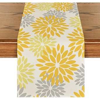 Yellow Dahlia Floral Summer Table Runner for Kitchen Dining Table Decor 13x72 Inch