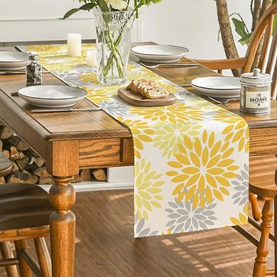 Yellow Dahlia Floral Summer Table Runner for Kitchen Dining Table Decor 13x72 Inch
