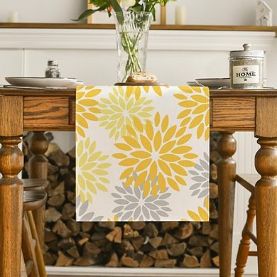 Yellow Dahlia Floral Summer Table Runner for Kitchen Dining Table Decor 13x72 Inch