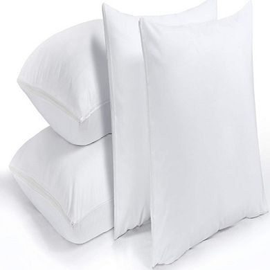 Standard Pillow Protectors Set of Four Ultra Fresh Cotton Zippered Covers White