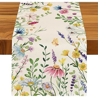 Eucalyptus Lavender Daisy Spring Table Runner 13 x 72 Inch Floral Farmhouse Decor