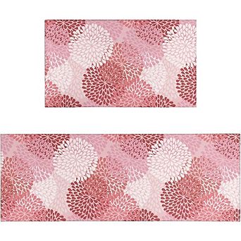 Pink Floral Kitchen Rug Set of 2 Non Slip Washable