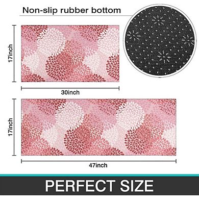 Pink Floral Kitchen Rug Set of 2 Non Slip Washable