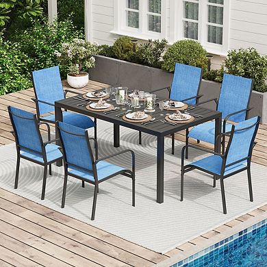 EROMMY 7 Piece Patio Outdoor Dining Table And Chairs Set For 4 To 8