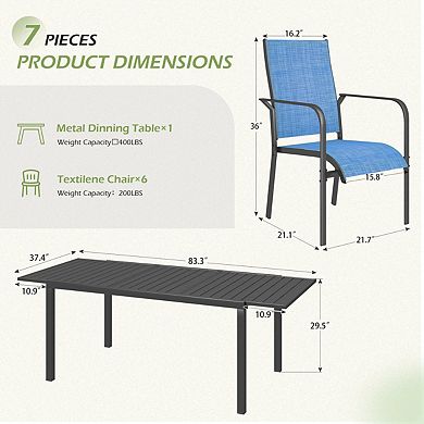 EROMMY 7 Piece Patio Outdoor Dining Table And Chairs Set For 4 To 8