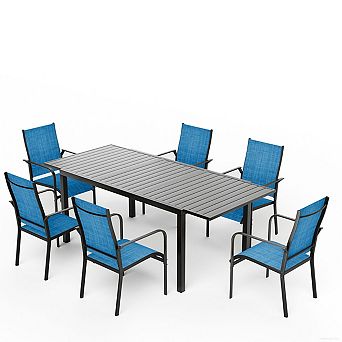 EROMMY 7 pc Patio Outdoor Dining Table And Chairs Set For 4 To 8