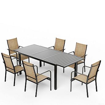 EROMMY 7 pc Patio Outdoor Dining Table And Chairs Set For 4 To 8