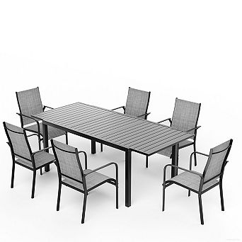 EROMMY 7 pc Patio Outdoor Dining Table And Chairs Set For 4 To 8