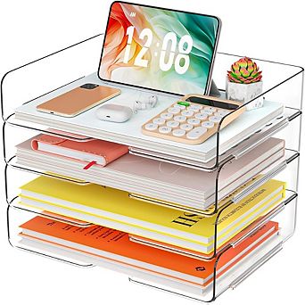 4 tier Acrylic Desk Organizer Stackable Letter and A4 Paper File Holder for Office