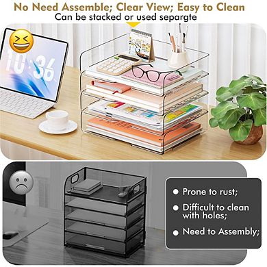 4-Tier Acrylic Desk Organizer Stackable Letter and A4 Paper File Holder for Office