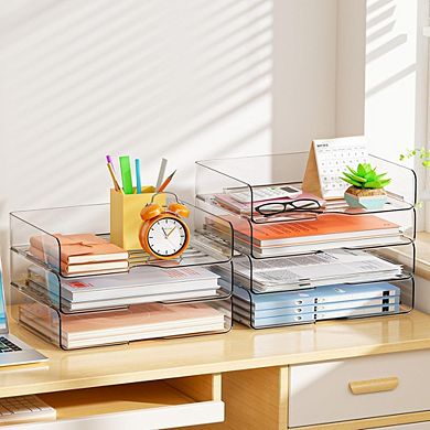 4-Tier Acrylic Desk Organizer Stackable Letter and A4 Paper File Holder for Office