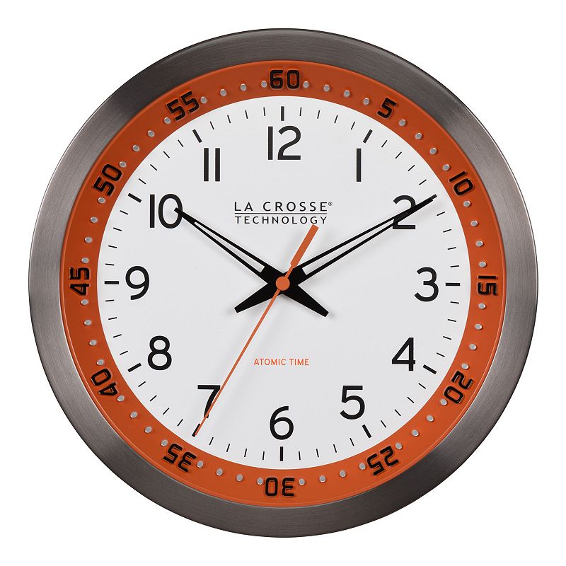 La Crosse Technology 10 Inch Atomic Analog Wall Clock, Orange