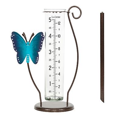 La Crosse Technology 5-Inch Capacity Glass Butterfly Rain Gauge with Ground Rod