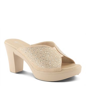 Patrizia Lavina Women's Platform Heel Slide Sandals With Rhinestone Accent