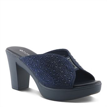 Patrizia Lavina Women's Platform Heel Slide Sandals With Rhinestone Accent