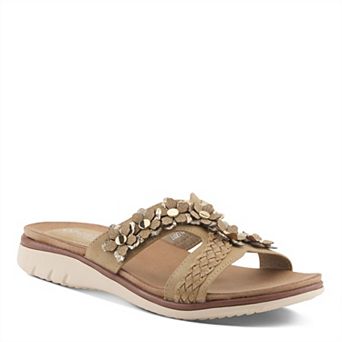 Patrizia Lisetta Women's Flat Slide Sandals with Floral Accent