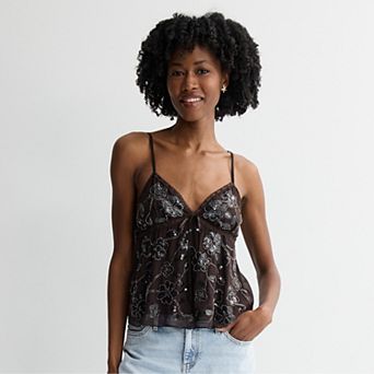 Juniors' madden girl Pull Through Ribbon Lace Top