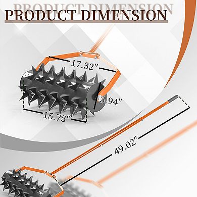 18" Rolling Lawn Aerator, with W-Shaped Blades & 49" Handle for loose soil in Garden Yard