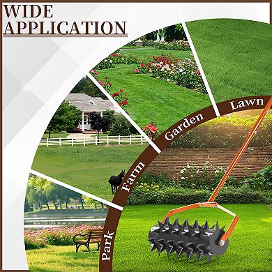 18" Rolling Lawn Aerator, with W-Shaped Blades & 49" Handle for loose soil in Garden Yard