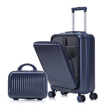 20" Hardside Carry On Luggage with 14" Cosmetic Case, Front Compartment Suitcase, 360° Spinner Wheel