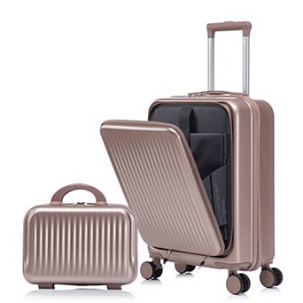 20" Hardside Carry On Luggage with 14" Cosmetic Case, Front Compartment Suitcase, 360° Spinner Wheel