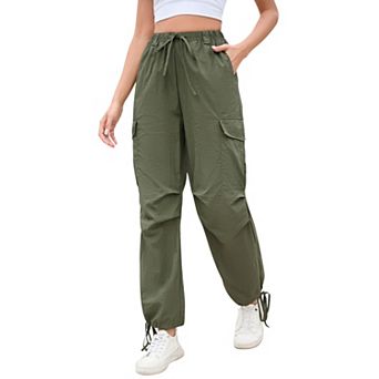 Womens High Waist Drawstring Cargo Pant Y2K Streetwear Wide Leg Baggy Jogger Pants with Pockets