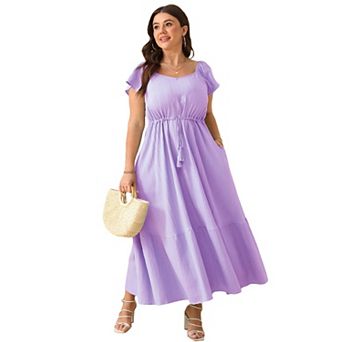 Plus Size Women Maxi Dress Short Sleeves Casual Summer Dress with Pockets