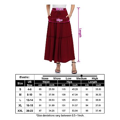 Women's A-Line High Waist Drawstring Midi Skirt with Pockets